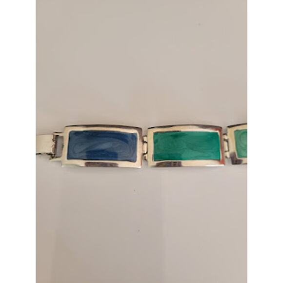 Vintage Five Panel Bracelet Silver Tone with Pearlized Enamel Panels Casual 80's - Picture 4 of 9